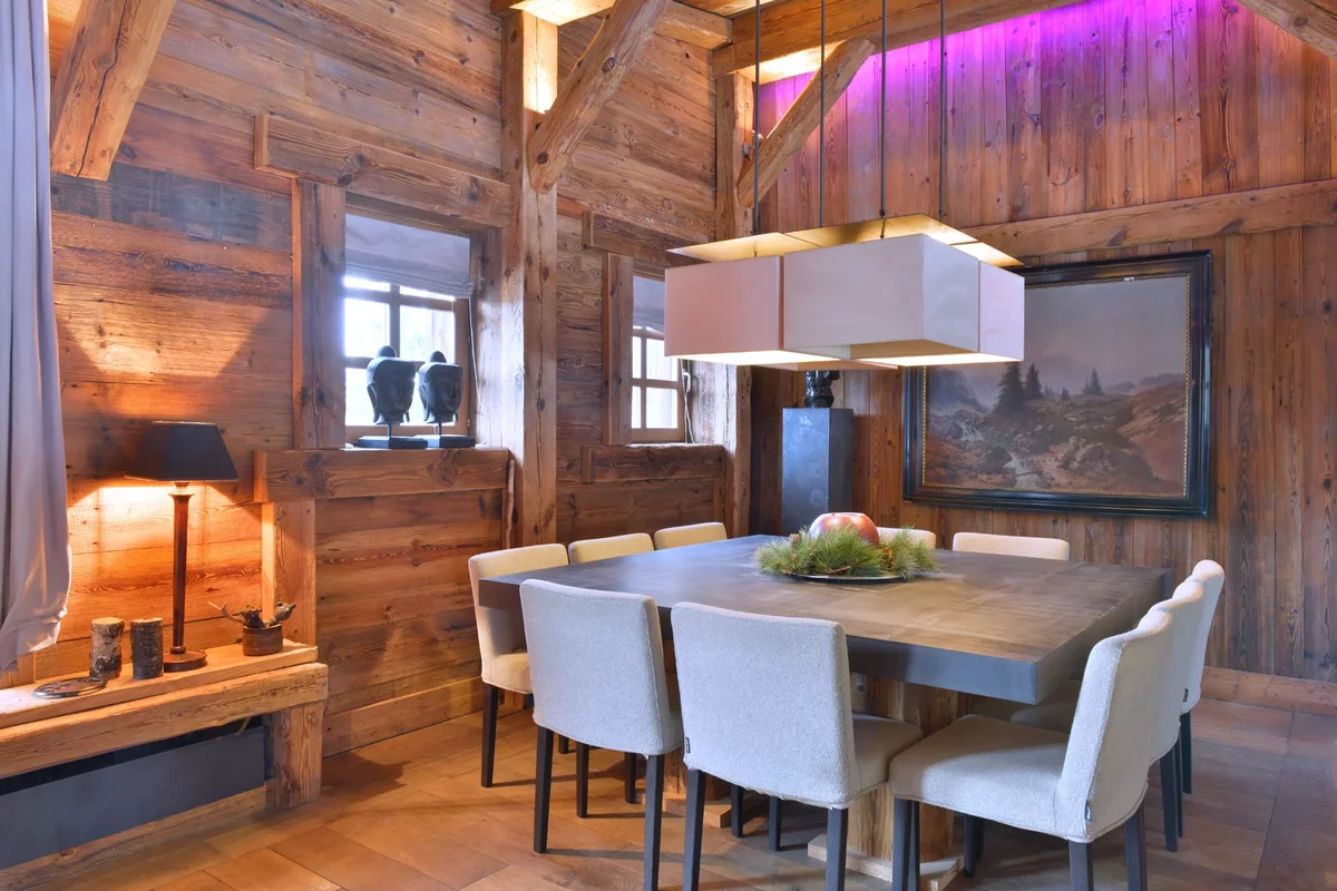 Dining area in a wooden chalet in France