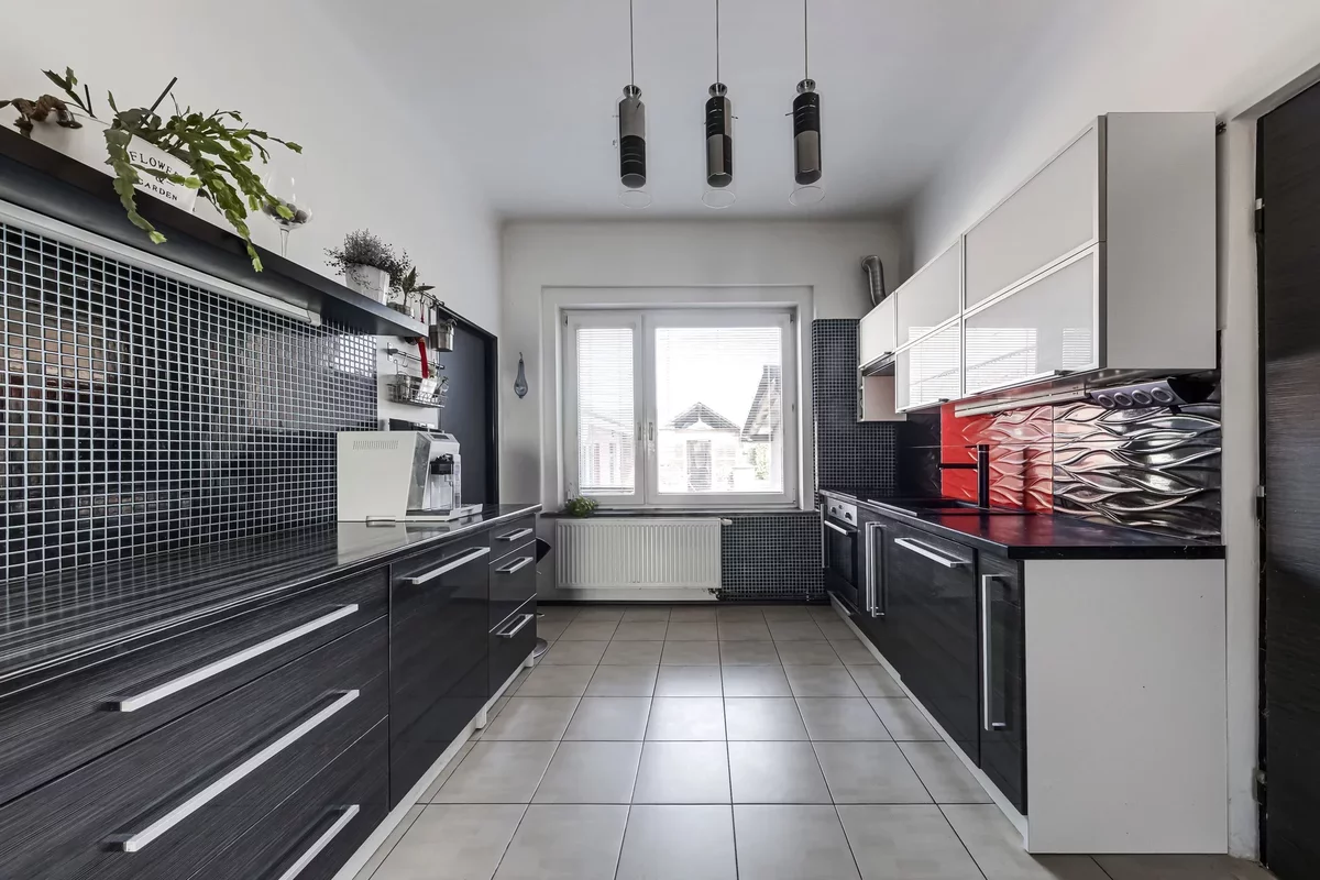 Black and white kitchen in a house near Prague