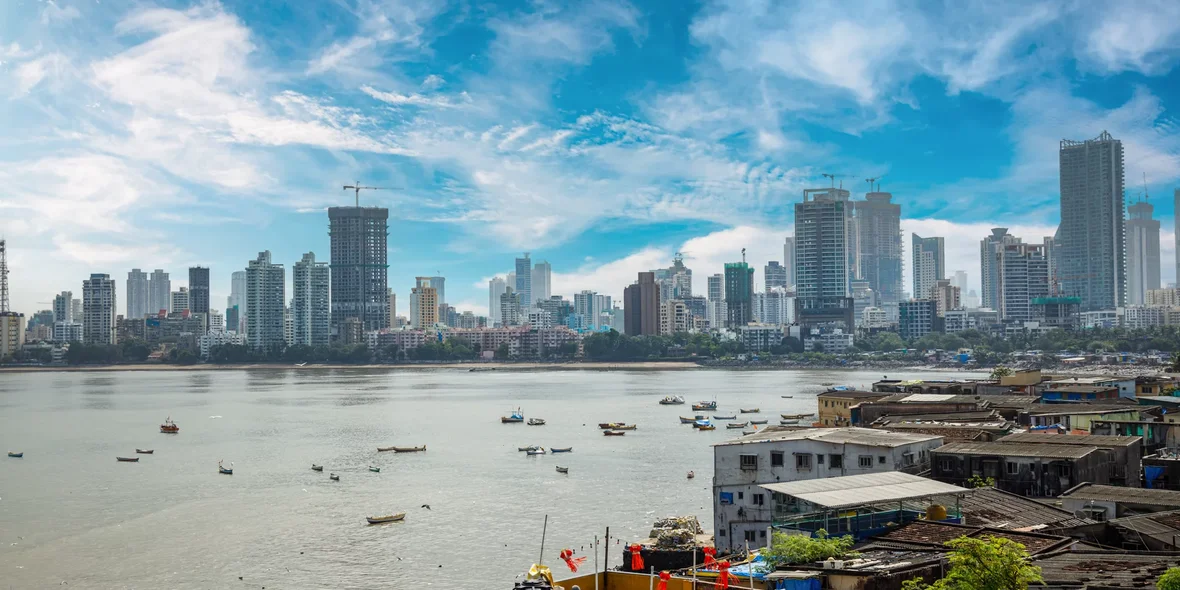 View of slums and high-rises in Mumbai