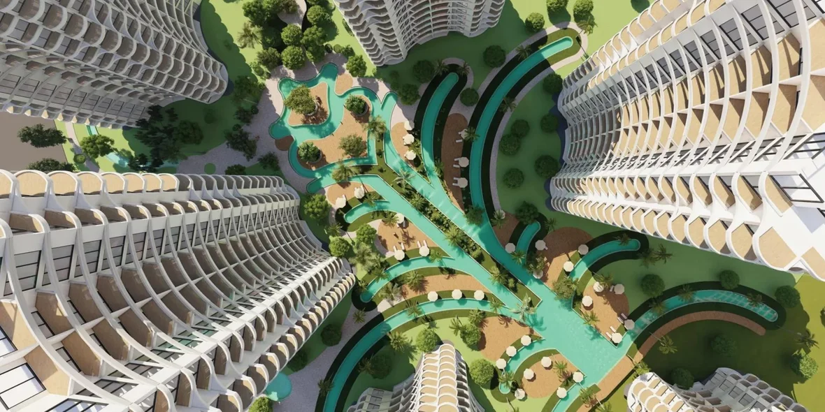 Top view of a residential complex of new buildings in Northern Cyprus