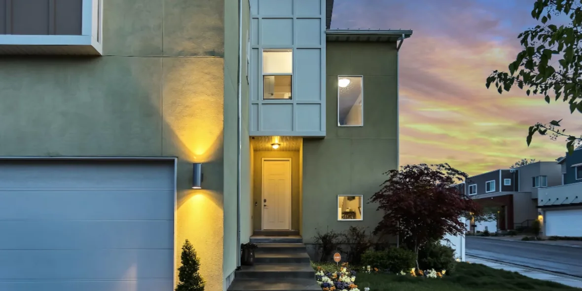 The main entrance to the two-storey residential complex