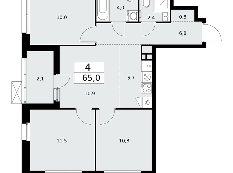 4 room apartment 65 m² Kommunarka, Russia