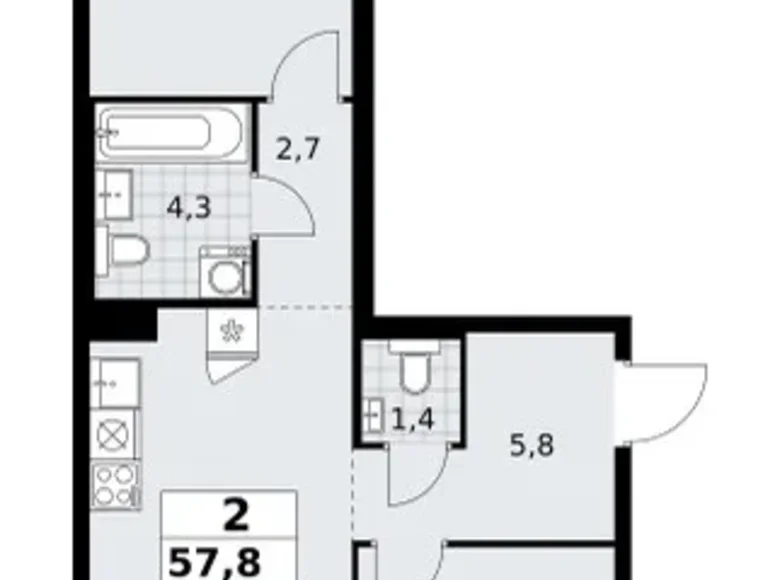 Wohnung 2 zimmer 58 m² Troizk, Russland