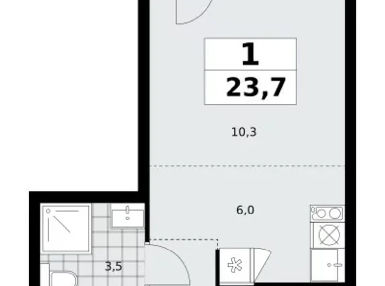 1 room apartment 24 m² Kommunarka, Russia