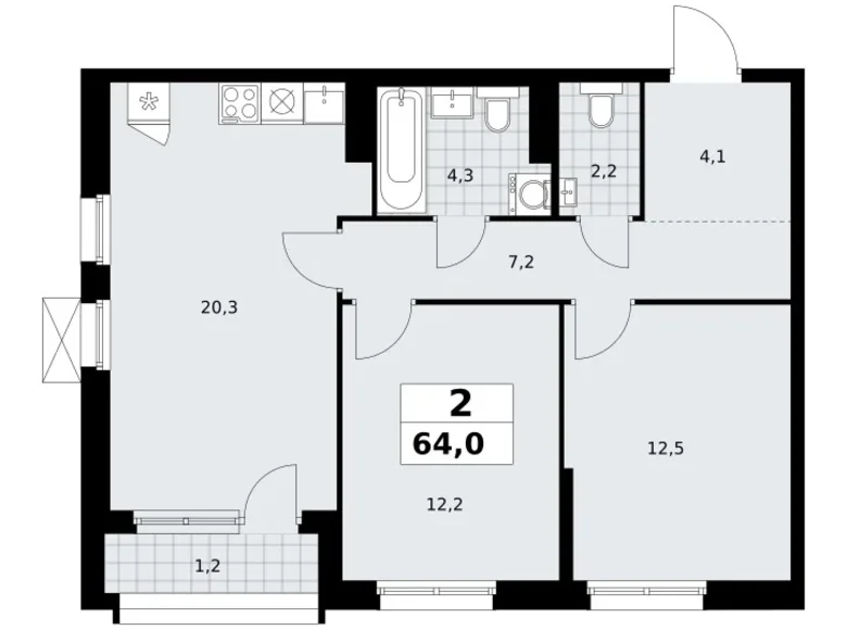 Apartamento 2 habitaciones 64 m² Kommunarka, Rusia