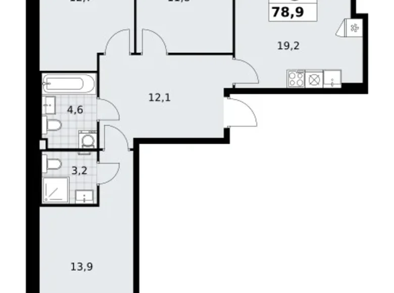 Mieszkanie 3 pokoi 79 m² Troick, Rosja
