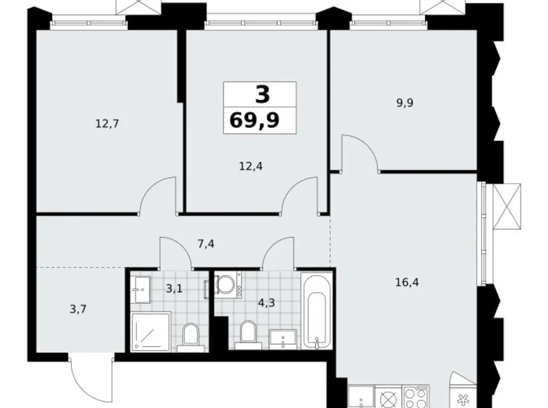 Квартира 3 комнаты 70 м² район Троицк, Россия
