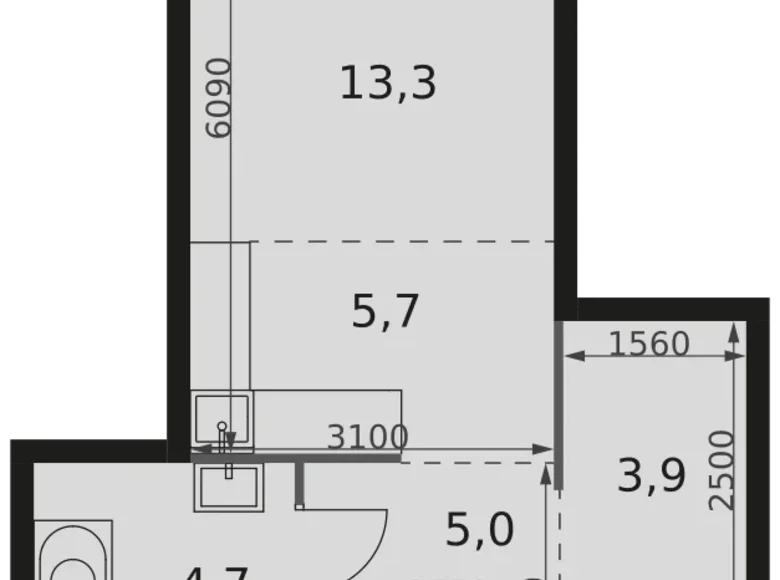 1 room studio apartment 33 m² Moscow, Russia