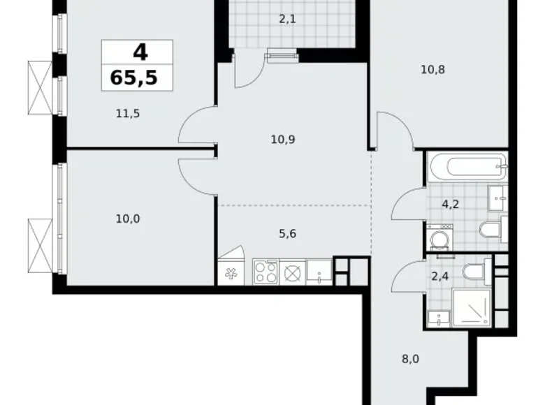 Apartamento 4 habitaciones 66 m² Kommunarka, Rusia