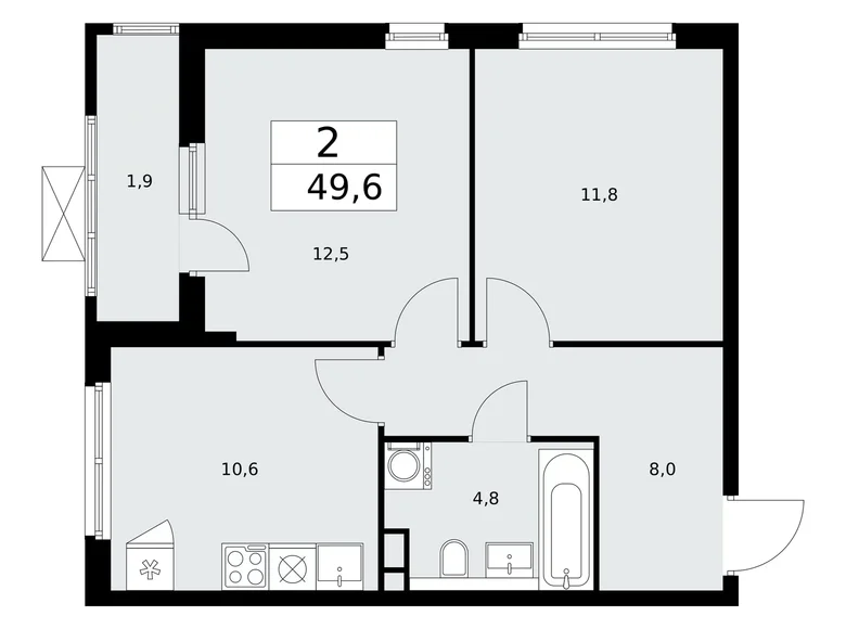 2 room apartment 50 m² Kommunarka, Russia
