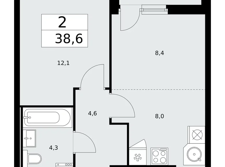 2 room apartment 39 m² Kommunarka, Russia