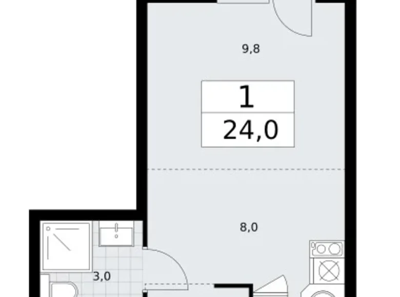 1 room apartment 24 m² Vnukovo, Russia