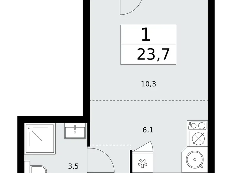 1 room apartment 24 m² Kommunarka, Russia