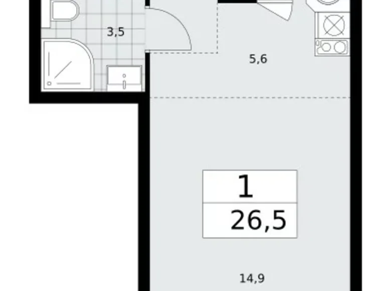 Квартира 1 комната 27 м² район Коммунарка, Россия
