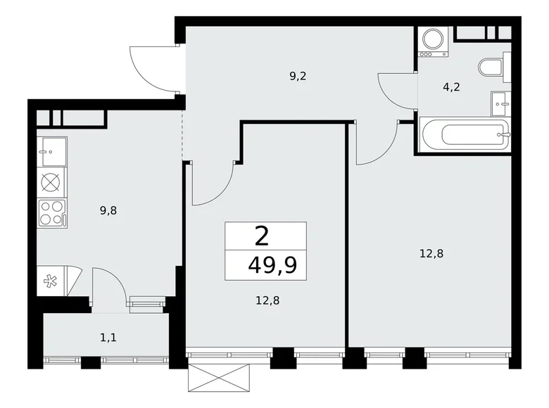 2 room apartment 50 m² Kommunarka, Russia