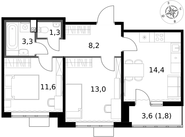 Apartamento 2 habitaciones 54 m² Leninsky District, Rusia