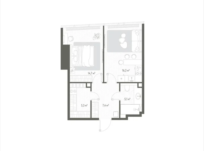 Квартира 1 комната 49 м² Россия, Россия
