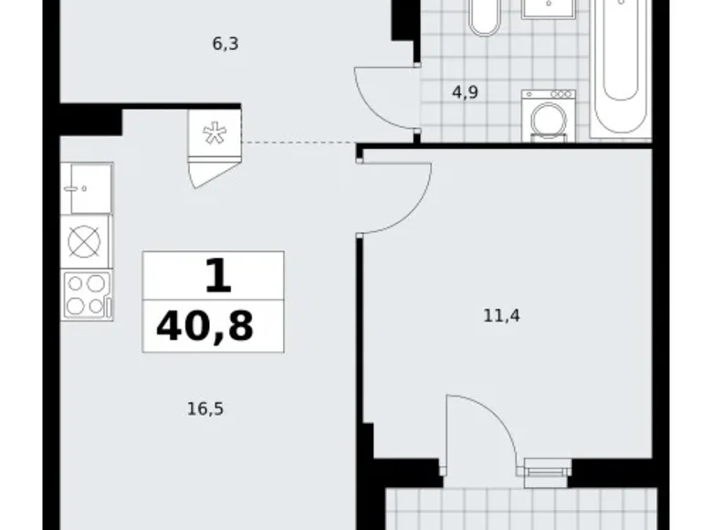 Wohnung 1 zimmer 41 m² Troizk, Russland