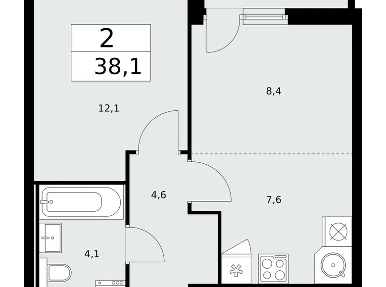 2 room apartment 38 m² Kommunarka, Russia