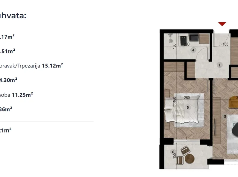 Квартира 2 комнаты 44 м² Бар, Черногория