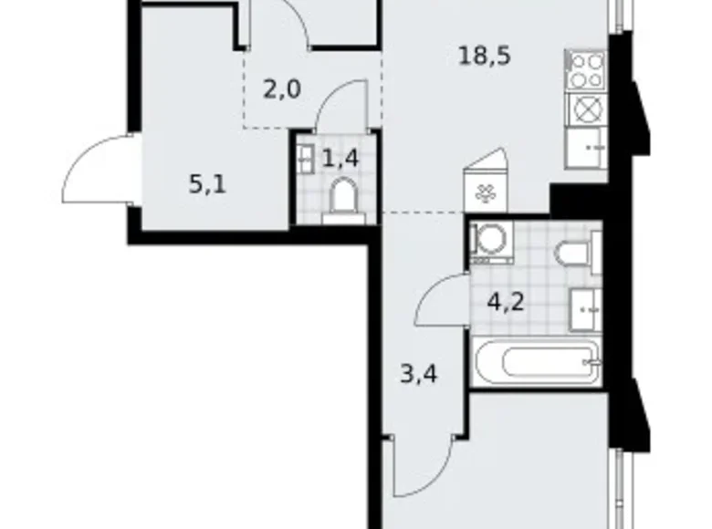 Appartement 2 chambres 59 m² Troïtsk, Russie