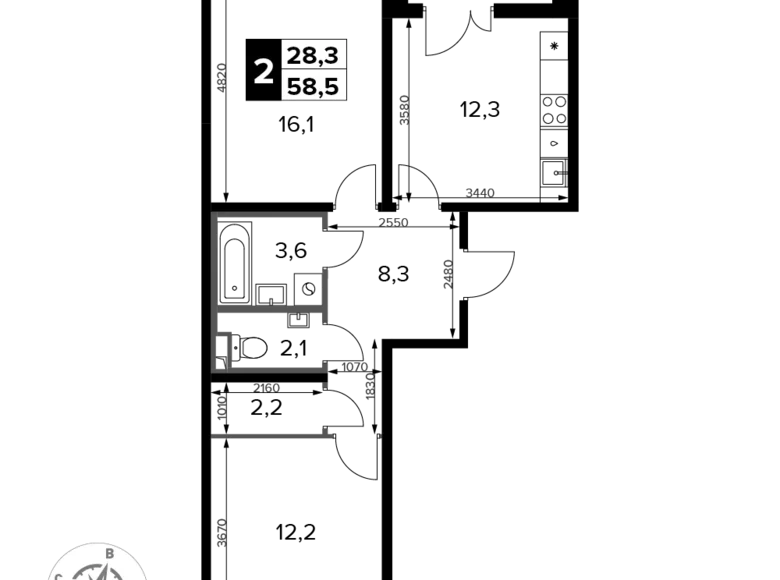 Wohnung 2 zimmer 59 m² Sapronovo, Russland
