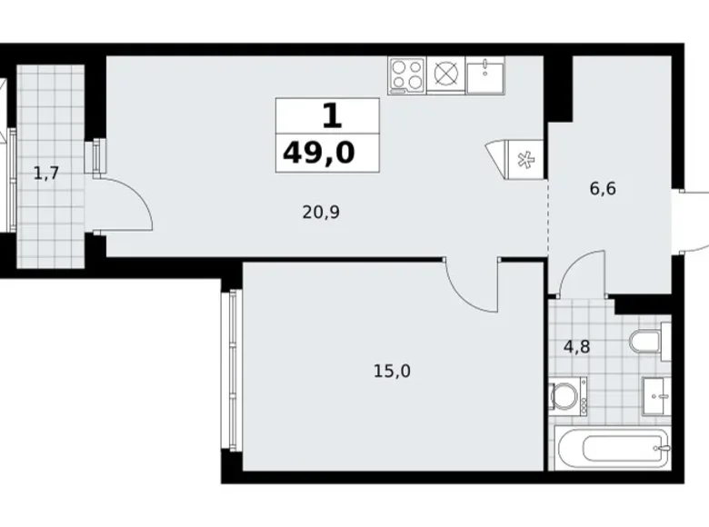 Appartement 1 chambre 49 m² Troïtsk, Russie