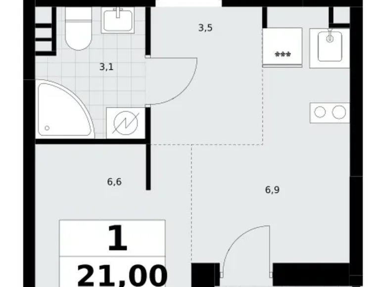 Wohnung 1 zimmer 21 m² Wnukowo, Russland