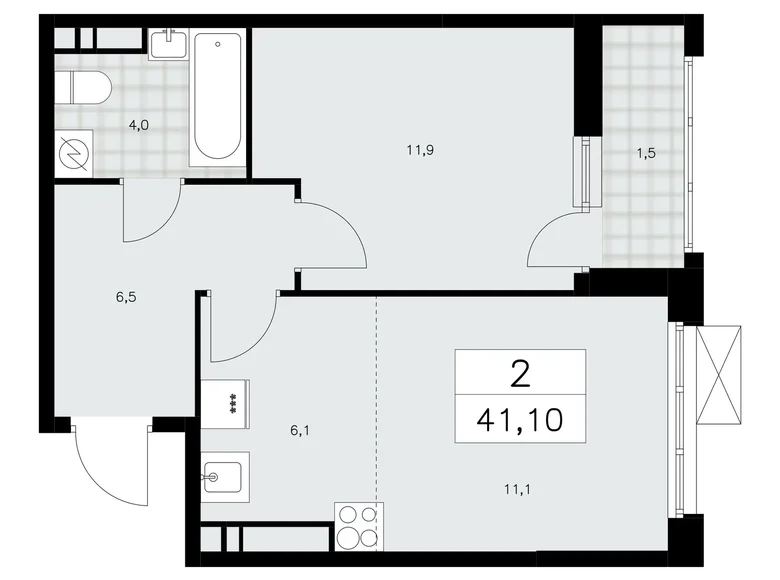 Wohnung 2 zimmer 41 m² Kommunarka, Russland