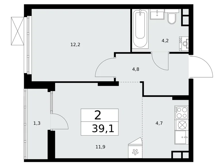 2 room apartment 39 m² Troitsk, Russia