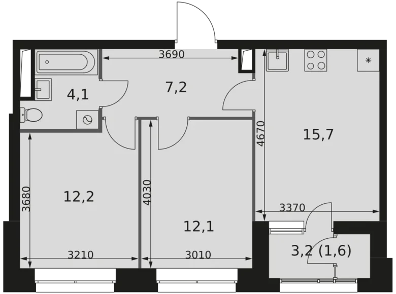 Квартира 2 комнаты 53 м² Москва, Россия