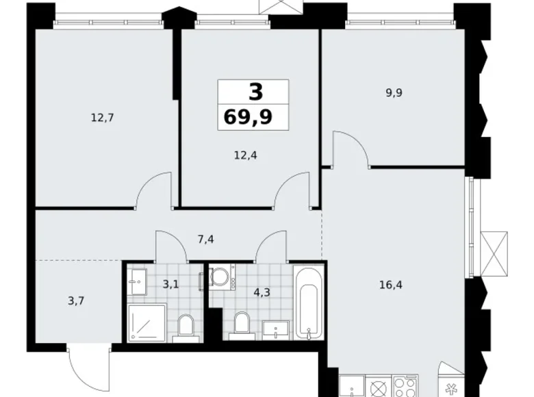 Квартира 3 комнаты 70 м² район Троицк, Россия