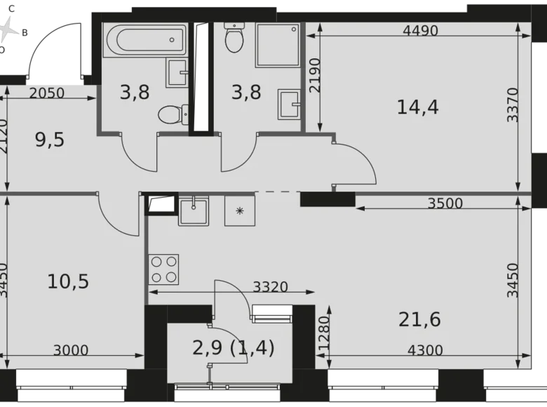 3 room apartment 65 m² Moscow, Russia