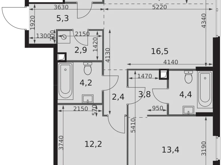 3 room apartment 74 m² Moscow, Russia