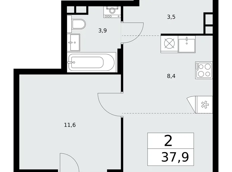 2 room apartment 38 m² Troitsk, Russia