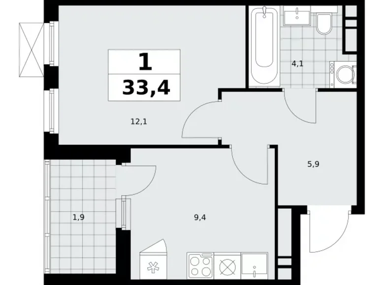 Wohnung 1 zimmer 33 m² Kommunarka, Russland