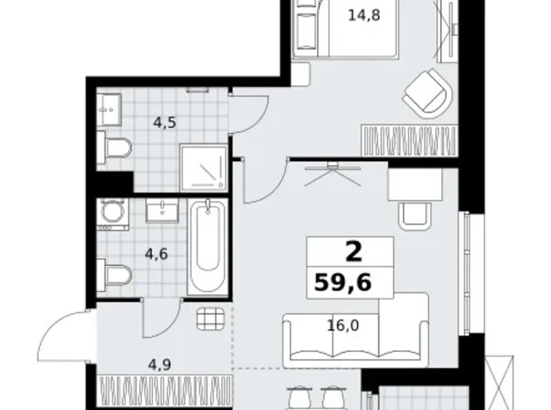 Mieszkanie 2 pokoi 60 m² Kommunarka, Rosja