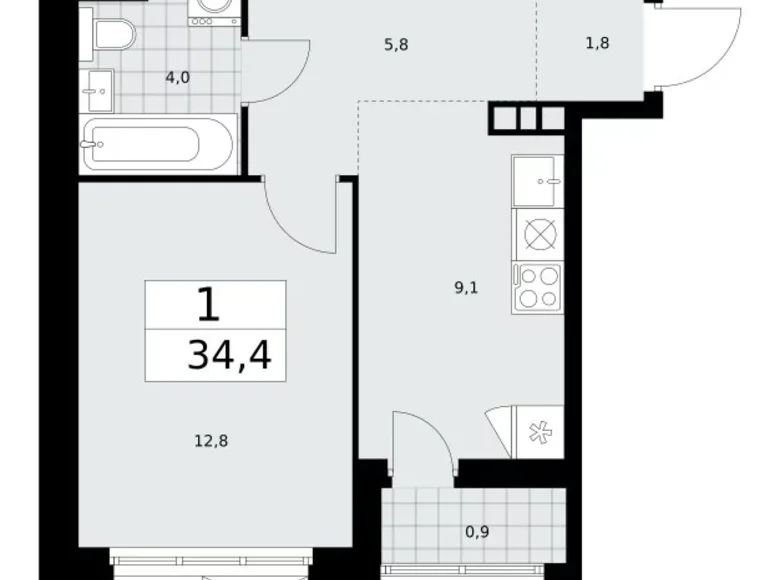 1 room apartment 34 m² Kommunarka, Russia