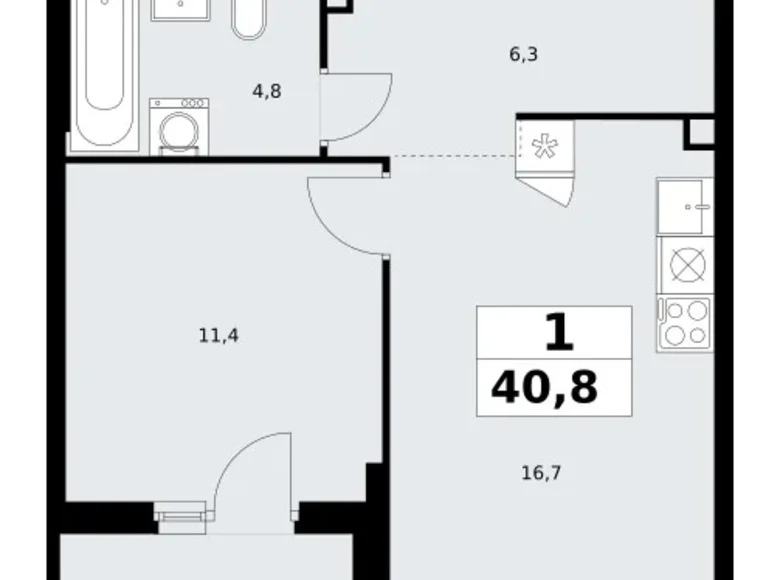 Mieszkanie 1 pokój 41 m² Troick, Rosja