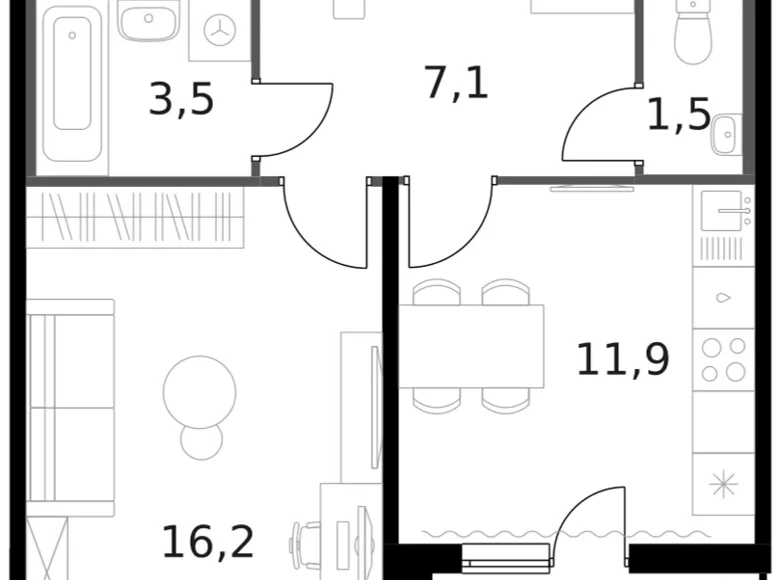 1 room apartment 42 m² Moscow, Russia