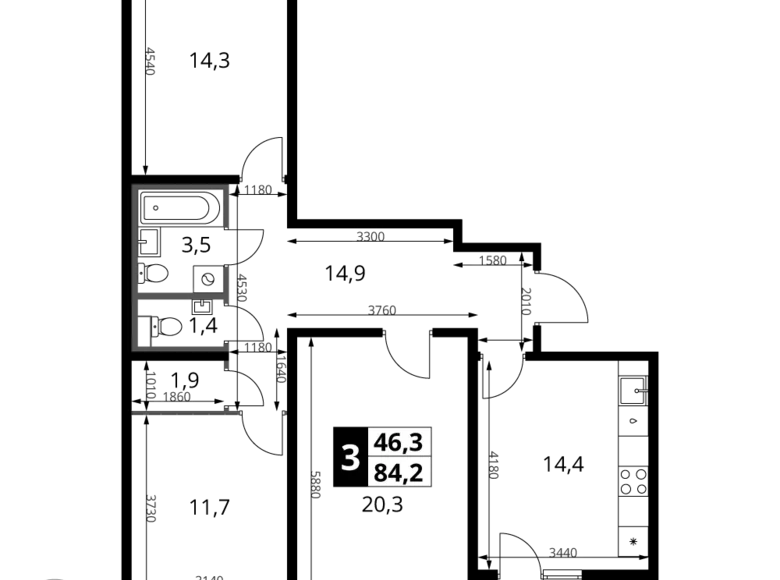 Mieszkanie 3 pokoi 84 m² Chimki, Rosja
