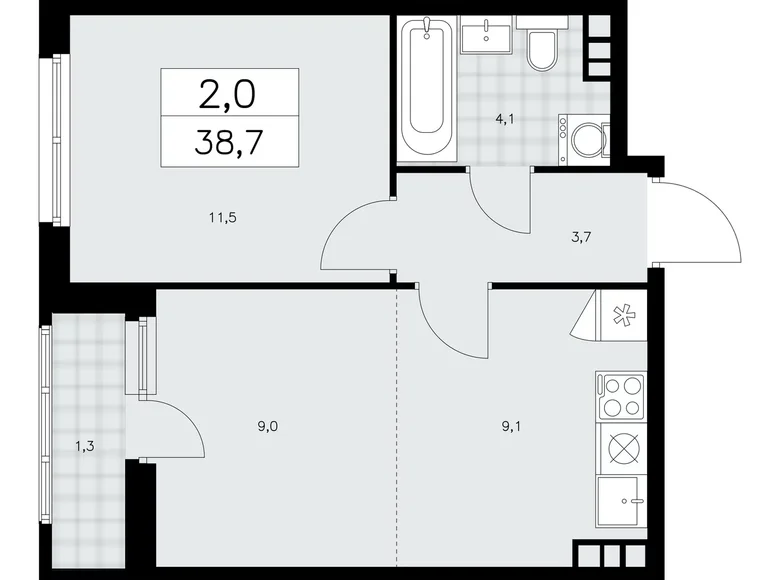 Appartement 2 chambres 39 m² Kommunarka, Russie