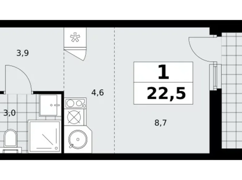 Mieszkanie 1 pokój 23 m² Kommunarka, Rosja