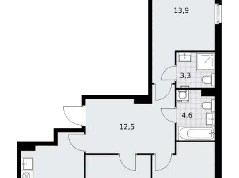 3 room apartment 72 m² Troitsk, Russia