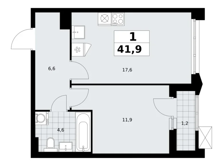 Mieszkanie 1 pokój 42 m² Troick, Rosja