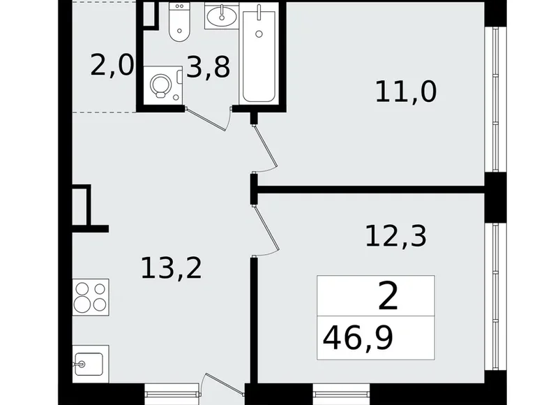 2 room apartment 46 m² Vsevolozhsk, Russia