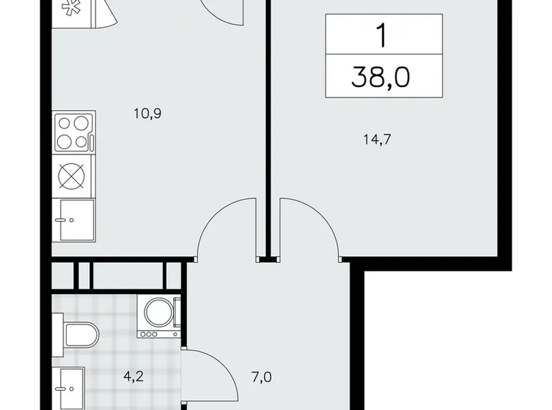 1 room apartment 38 m² Kommunarka, Russia