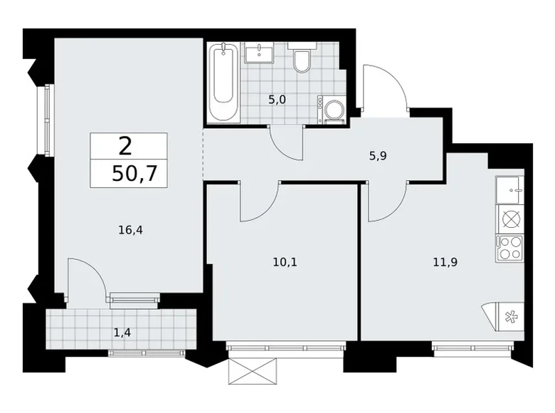 Appartement 2 chambres 51 m² Troïtsk, Russie