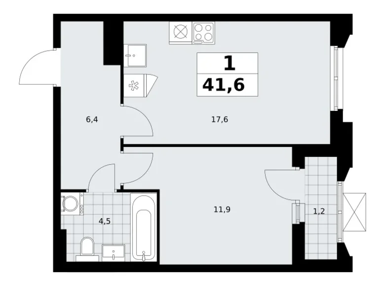 Wohnung 1 zimmer 42 m² Troizk, Russland