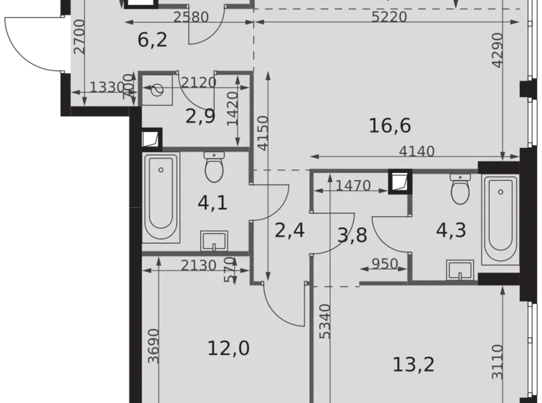 3 room apartment 74 m² Moscow, Russia